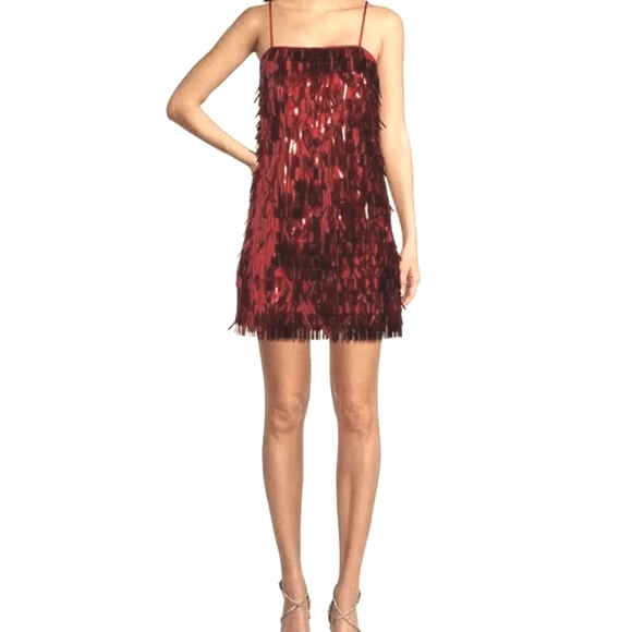 NWT Red Layered Sequin Fringe Mini Dress Junior L Firm Price * Last 1 - Picture 1 of 3